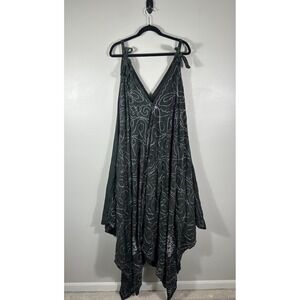 Dark Cottage Dress Womens 4X Black Green Embroidered Goth Witchy Fairy Forest